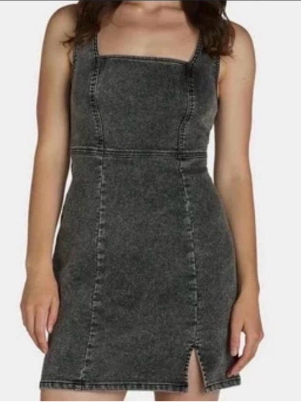No Boundaries Washed Black Denim Square Neck Dress - Size Small